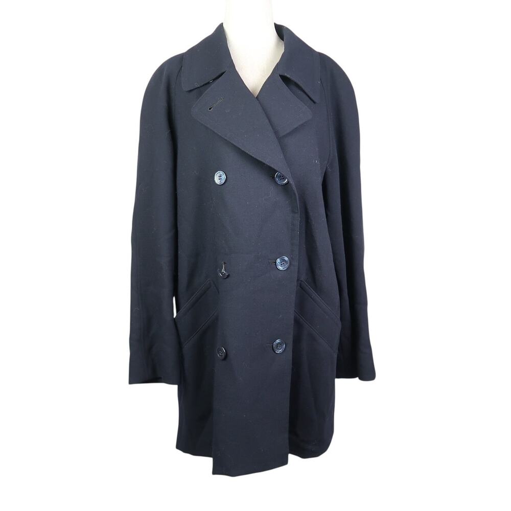 Vintage 80s Sanyo Navy Blue Wool Double-Breasted Coat M